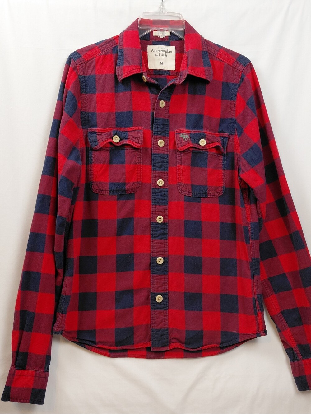 Abercrombie & Fitch Flannel Muscle Shirt Size Medium Red Blue Check